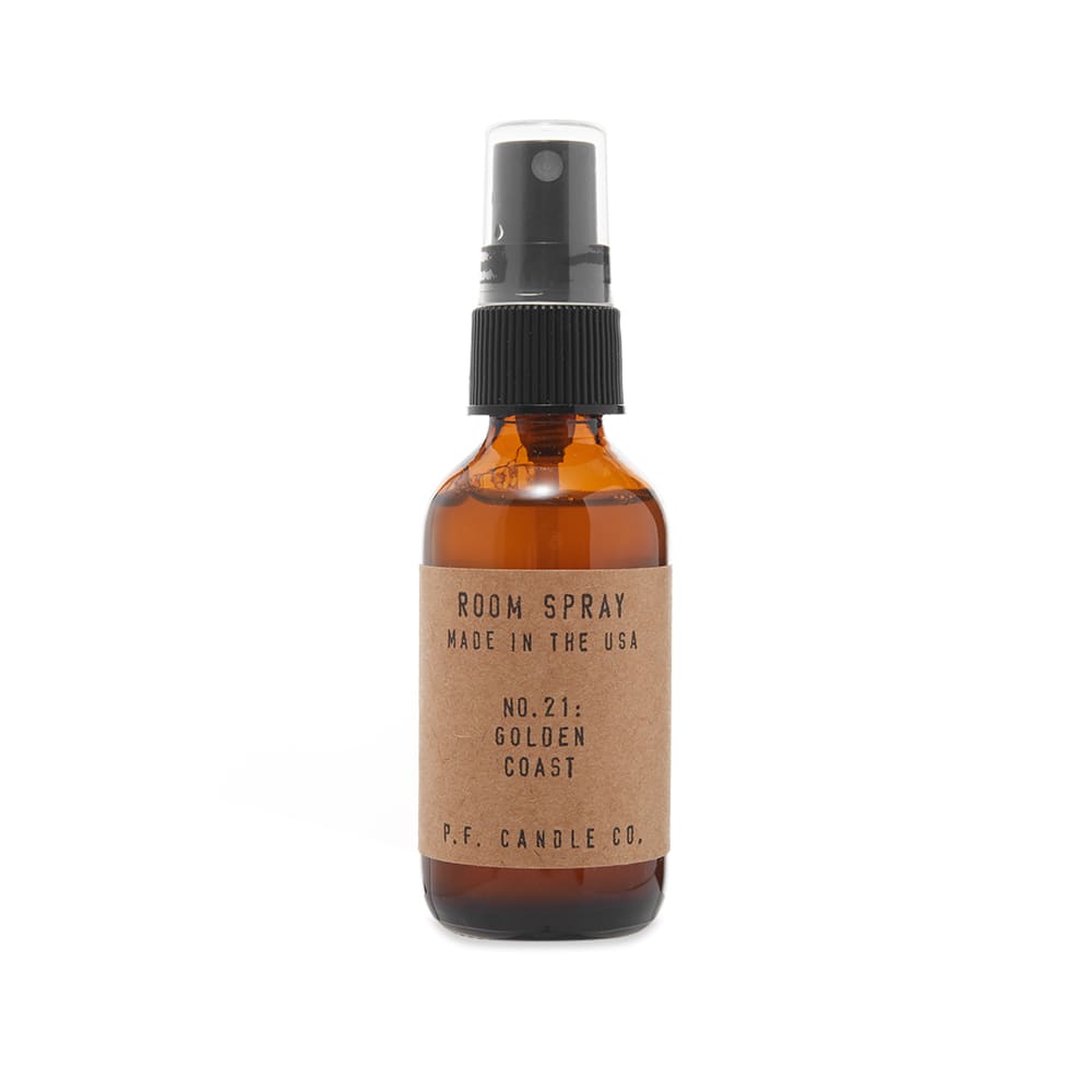 P.F. Candle Co's California-crafted fragrances are like moments in time. This room spray can be used anywhere from bed linens to apparel and instantly transports the user to the Gold Coast; you can almost taste the Big Sur breeze with subtle hints of sea salt running through. Sage, eucalyptus and white lavender refresh the senses with their clean aroma, while it is underlined with notes of fir and palo santo.

Golden Coast Fragrance
Lasts 1-3 Months
Top Notes: Eucalyptus, Sea Salt Air & Lime
Mid Notes: White Lavender & Sage
Base Notes: Redwood, Fir & Palo Santo
Made in USA