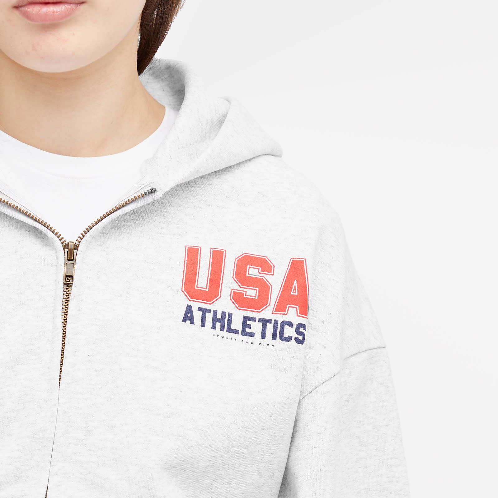 Sporty & Rich Usa Athletics Cropped Zip Hoodie Women Hoodies