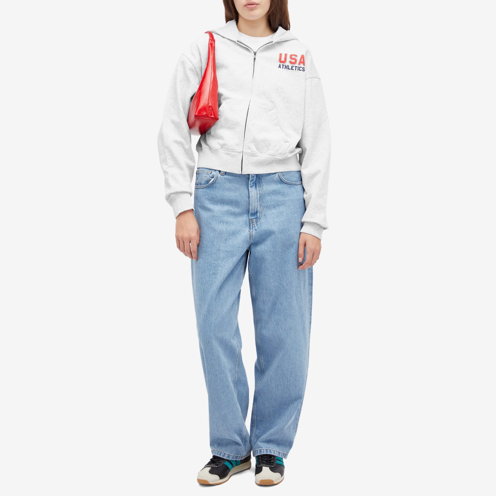 Sporty & Rich Usa Athletics Cropped Zip Hoodie Women Hoodies