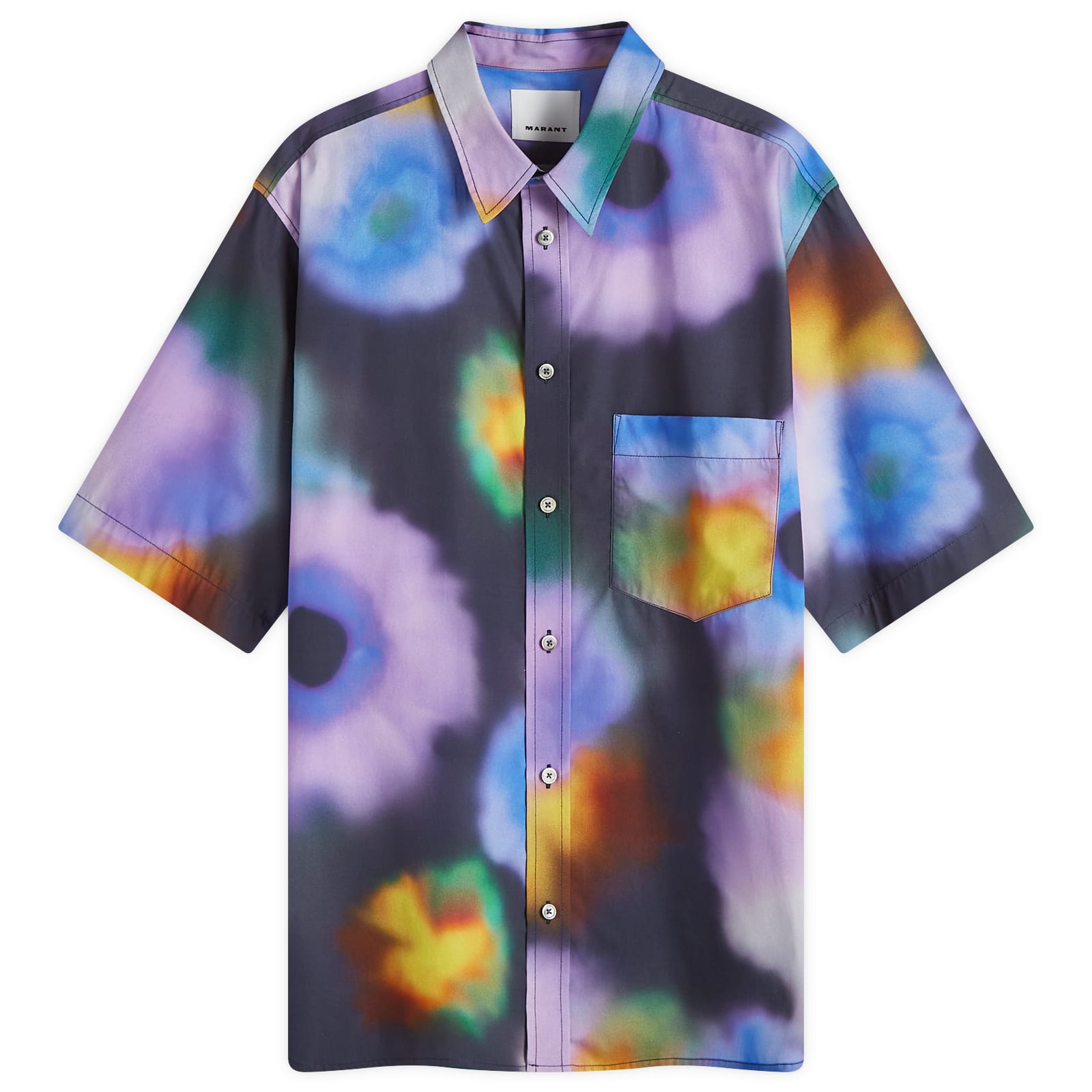 Isabel Marant Men’s Labilio Watercolour Short Sleeve Shirt Faded Night