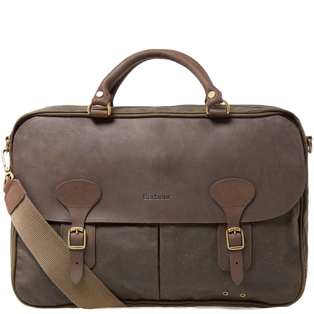 Barbour's leather briefcase has been constructed from the waxed cotton that has made the British label such a household name around the world. The bag's design is completed with leather detailing to the strap and front buckles.

Heavyweight Waxed Cotton
Brass Buckles and Adjusters
Two Front Pockets
Leather Closure, Handles & Straps
Style Code: UBA0004OL71