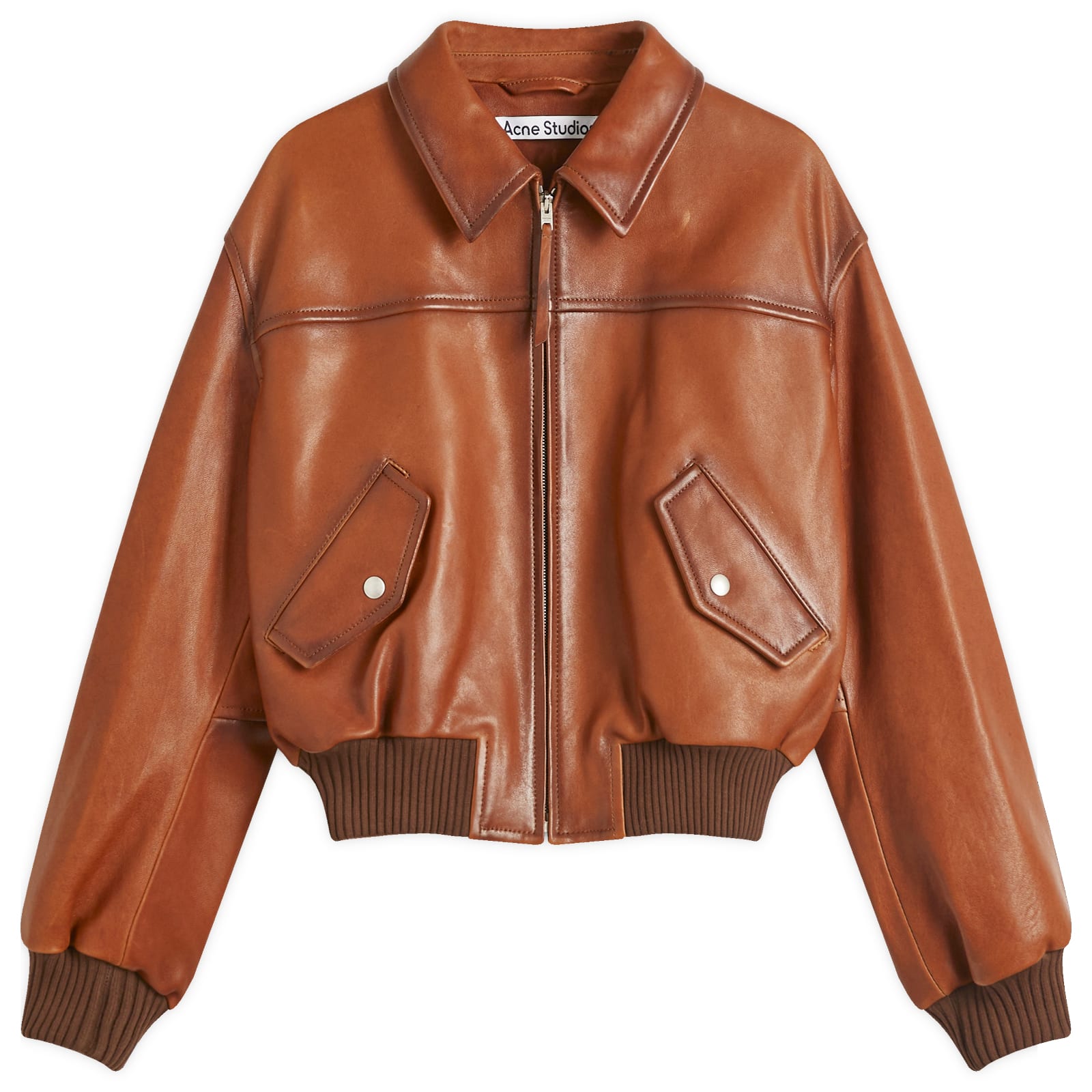 ブルゾン Acne Studios Brown Leather Over Bomber Jacket Acne Studios - Leather bomber jacket - Cognac brown