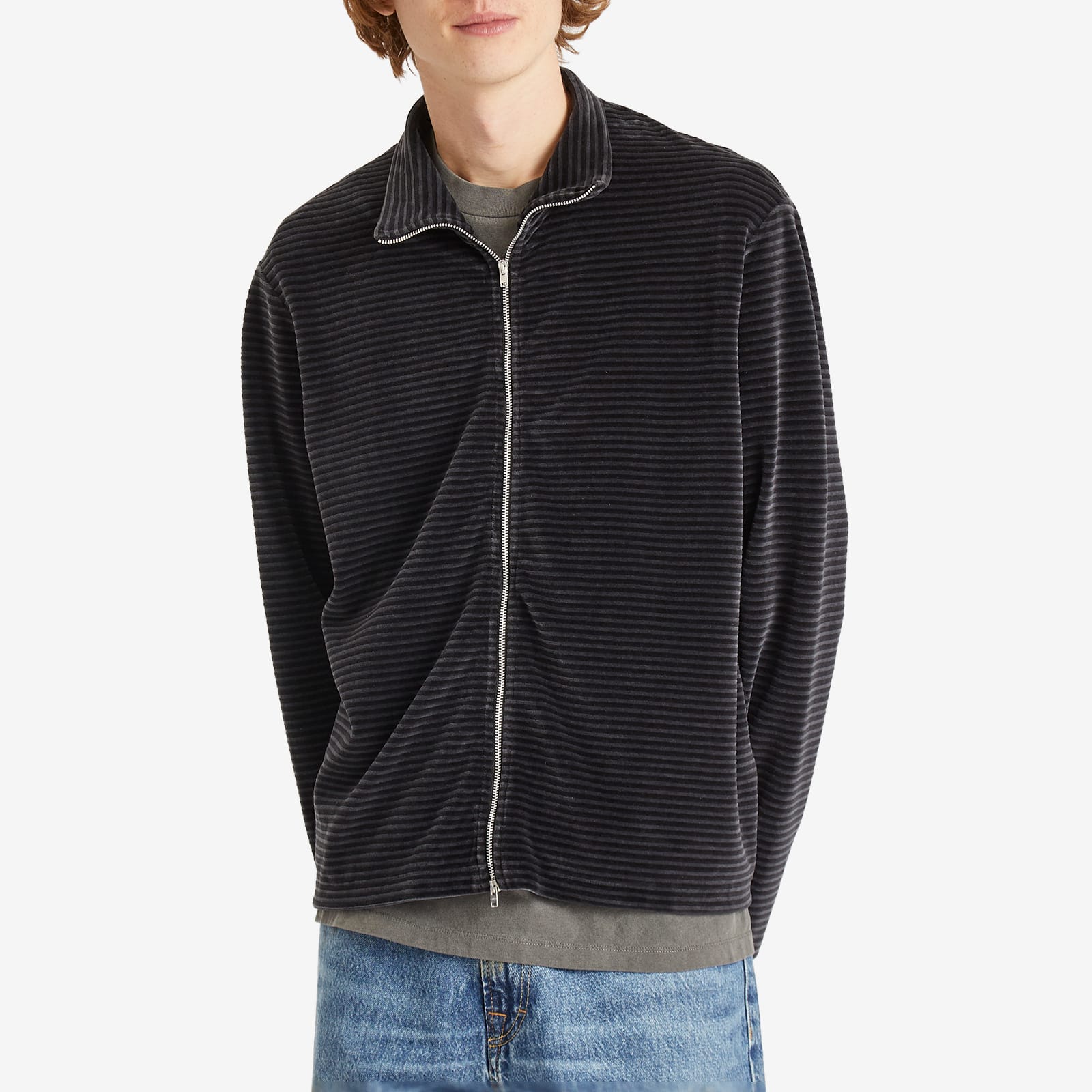 トップス OUR LEGACY SHRUNKEN FULLZIP POLO 44 Our Legacy Men's Shrunken Fullzip Polo Phantom Stripe Velour