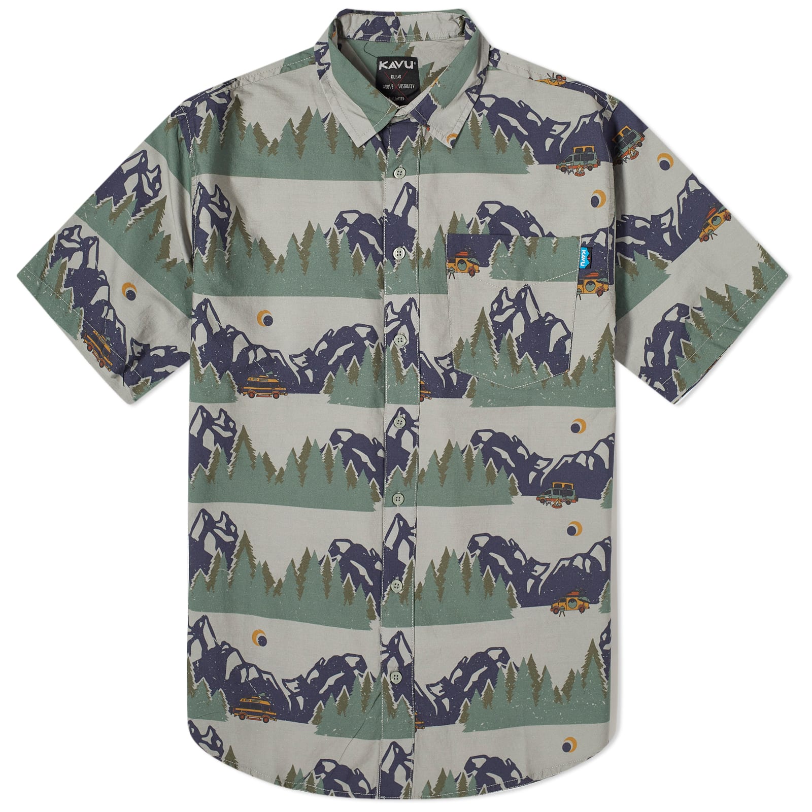 The Jam Men's Short-Sleeve Shirt - 100% Organic Cotton Poplin, Casual Button-Up, Sasquatch Solstice Print
