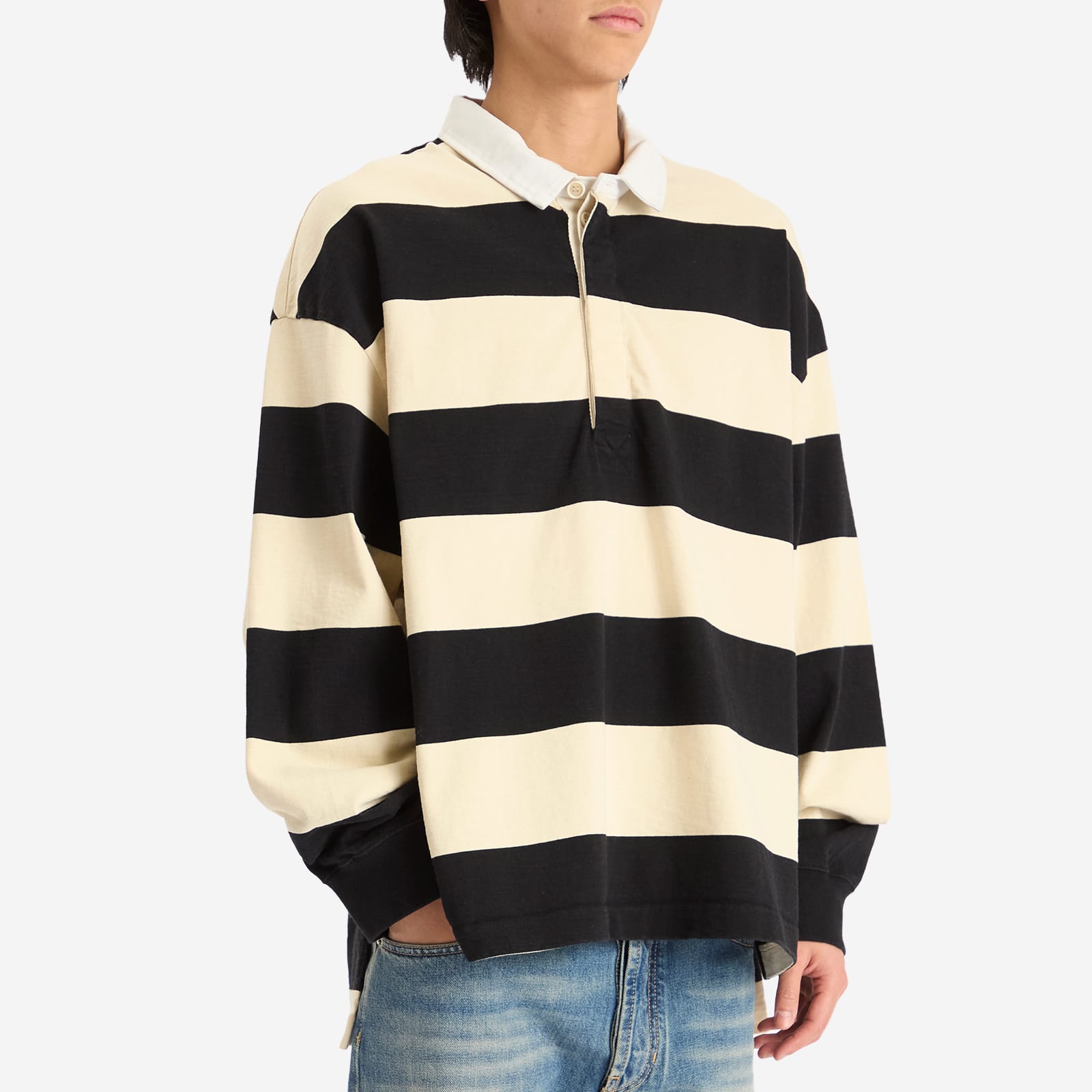 Alexander McQueen Men's Oversized Striped Rugby Shirt Black
