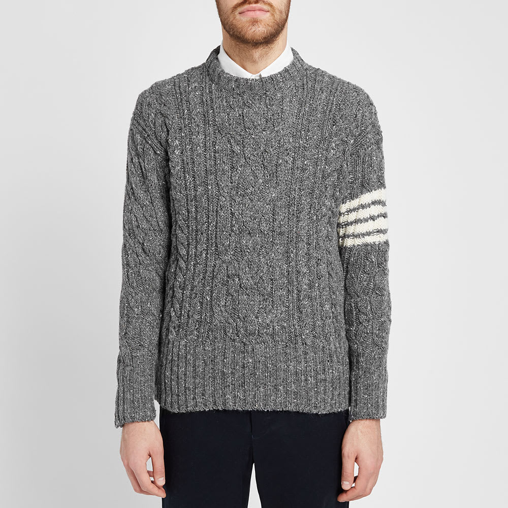 THOM BROWNE Thom Browne Aran Cable 4 Bar Donegal Crew Knit,MKA233A-00278-0352