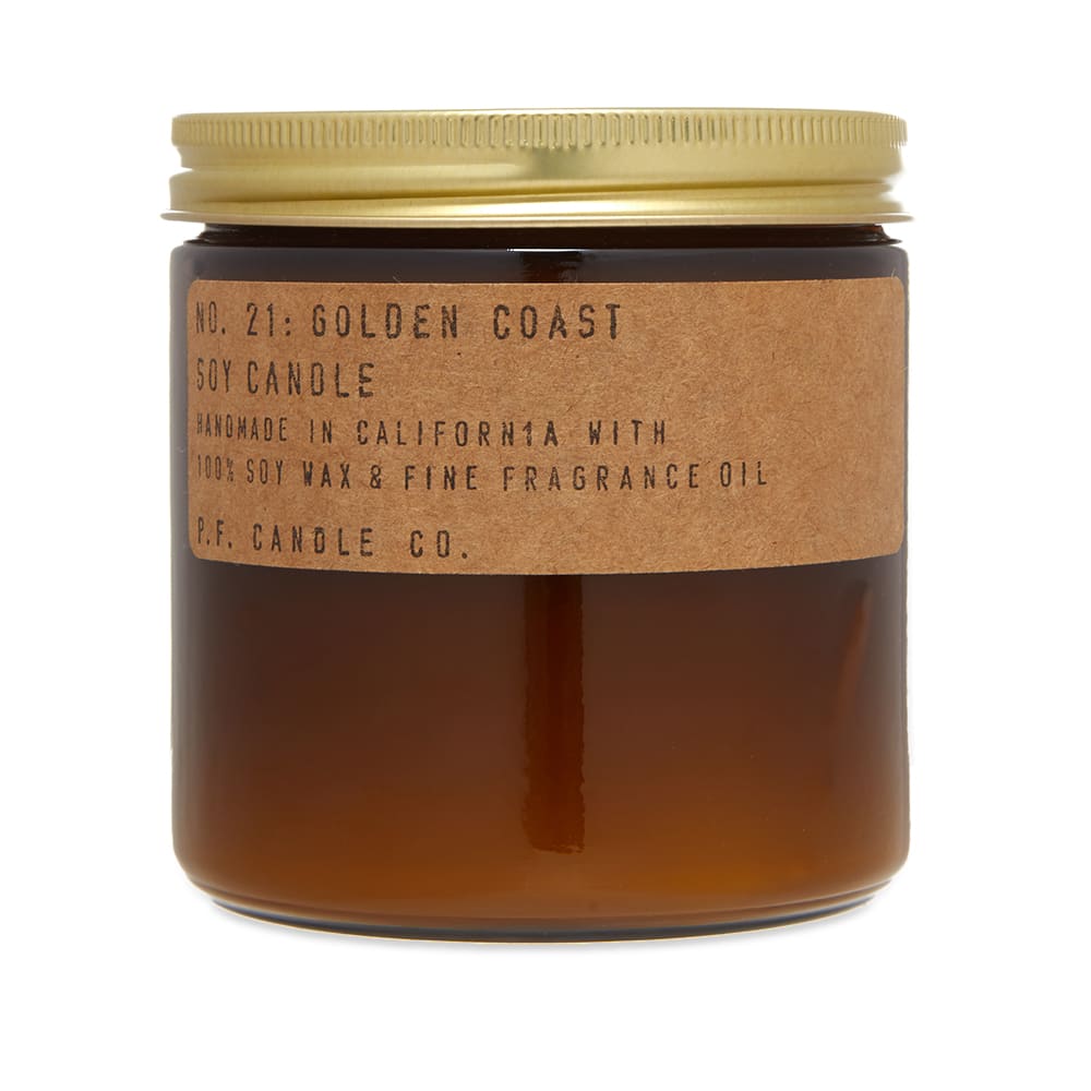 Inspired by the breezy air of Cali’s coastline, the Golden Coast candle comes courtesy of husband and wife duo Kristen Pumphery and Thomas Neuberger of L.A. based label P.F. Candle Co.. Formulated from natural soy wax, this invigorating scent boasts top notes of salty sea air, lime and eucalyptus, blended with white lavender, sage, redwood, fir and pablo santo oils. With a total burning time of 50 hours, relax in the gentle ambience of the West Coast.

12.5oz
Natural Soy Wax
Top Notes: Eucalyptus, Sea Salt Air & Lime
Mid Notes: White Lavender & Sage
Base Notes: Red Wood, Fir & Palo Santo
40-50 Hours Burn Time
Made in California