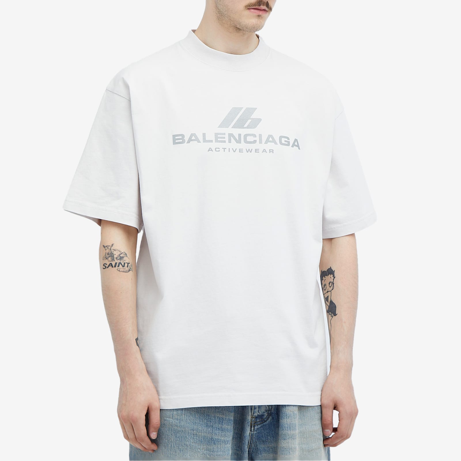 関税込【BALENCIAGA】Active Logo T Shirt Off White Balenciaga Men's Active Logo T Shirt Off White - Curated