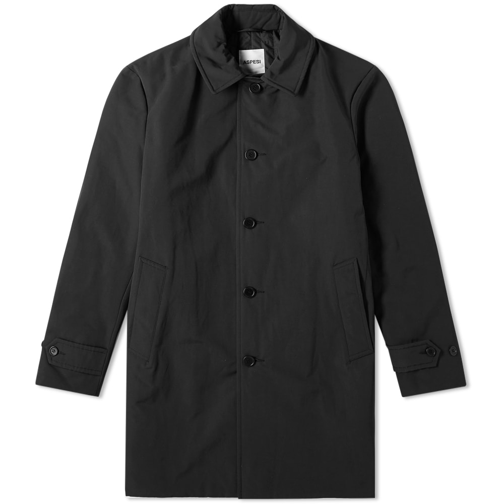 If you’re looking for a piece that will never fade, Italian heritage brand Aspesi has you covered. The label’s quilted mac jacket is a timeless piece for your seasonal collection, realised here in a hue of soft black. Crafted finely from a cotton blend, this outerwear style has been made from a high-density woven fabric, enriched by the Thermore® polyester padding; enlisted to ensure your body temperature remains at its expected level of warmth through those trying winter months. A corozo button fastening and buttoned cuffs detail this premium style, finished with two welt pockets for your everyday convenience.

53% Cotton, 47% Polyester
Thermore® Fill
Button Closure
Two Welt Pockets 
Buttoned Cuffs