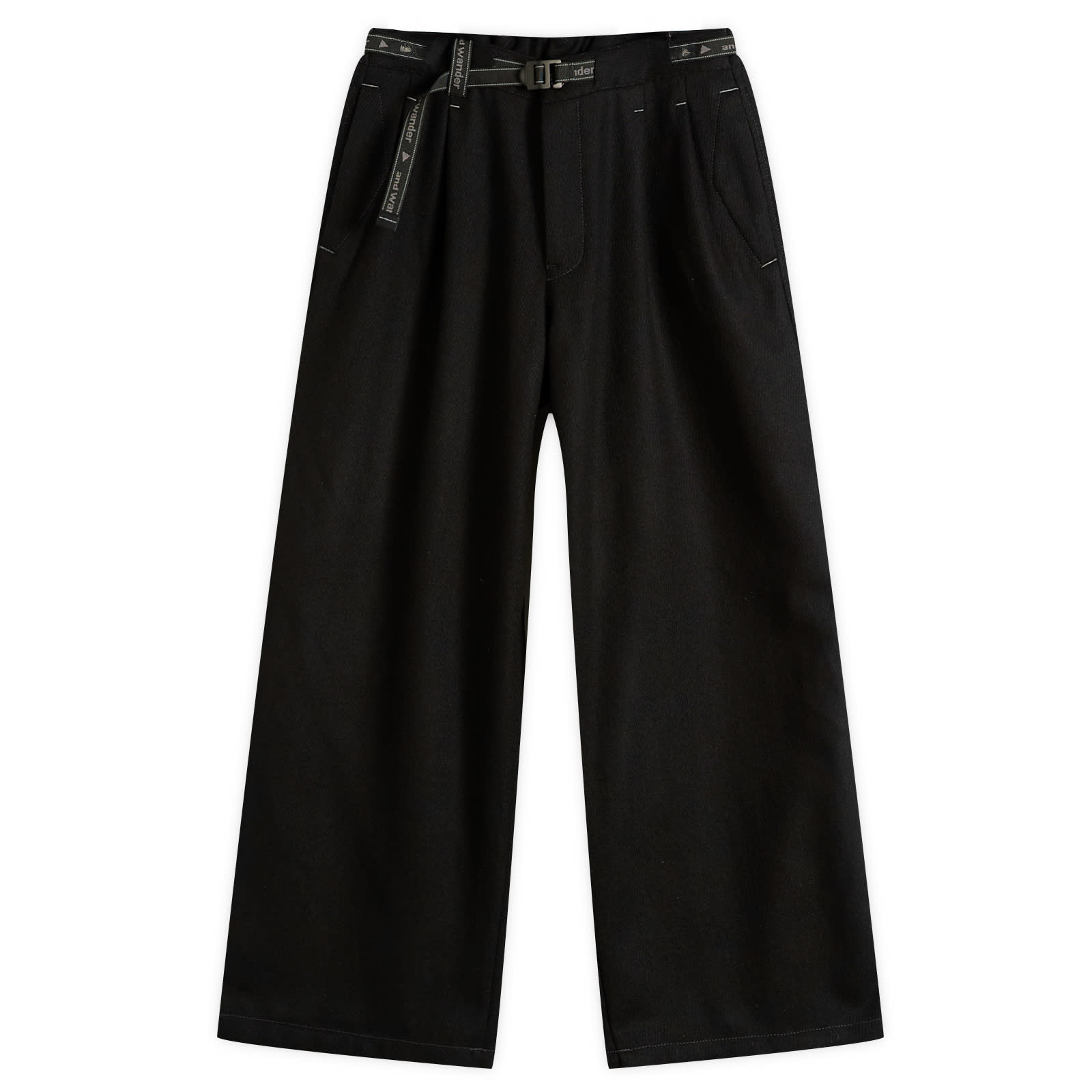 and wander Men’s REWOOL Tweed Wide Trousers Black