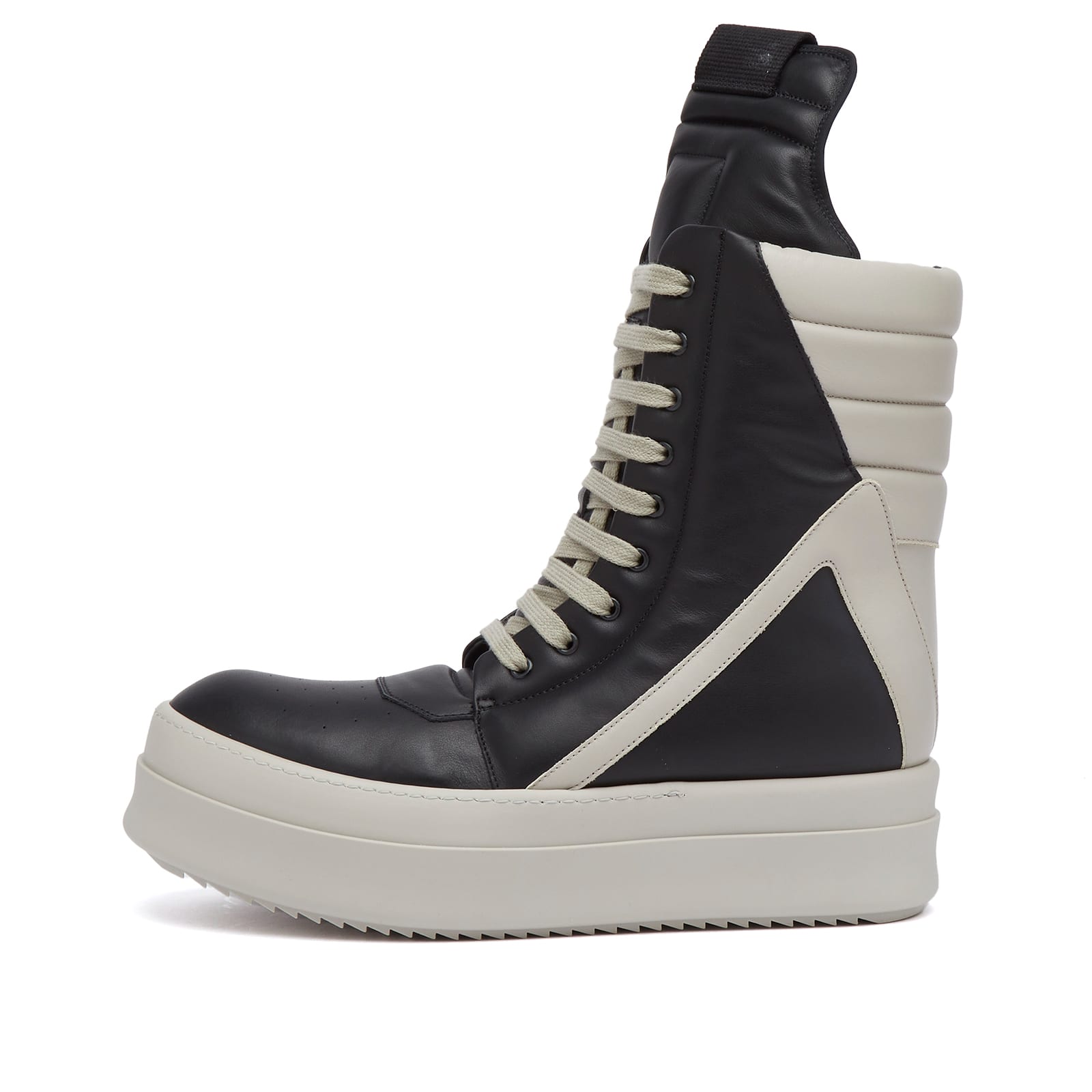 Rick Owens Men's Leather Geobasket Sneakers Black/Pearl/Pearl