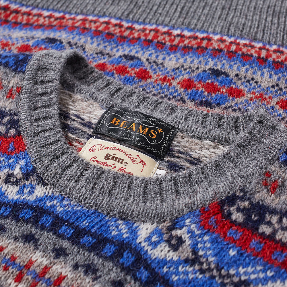 Beams Plus Fair Isle Crew Knit Grey Base | END. (UK)