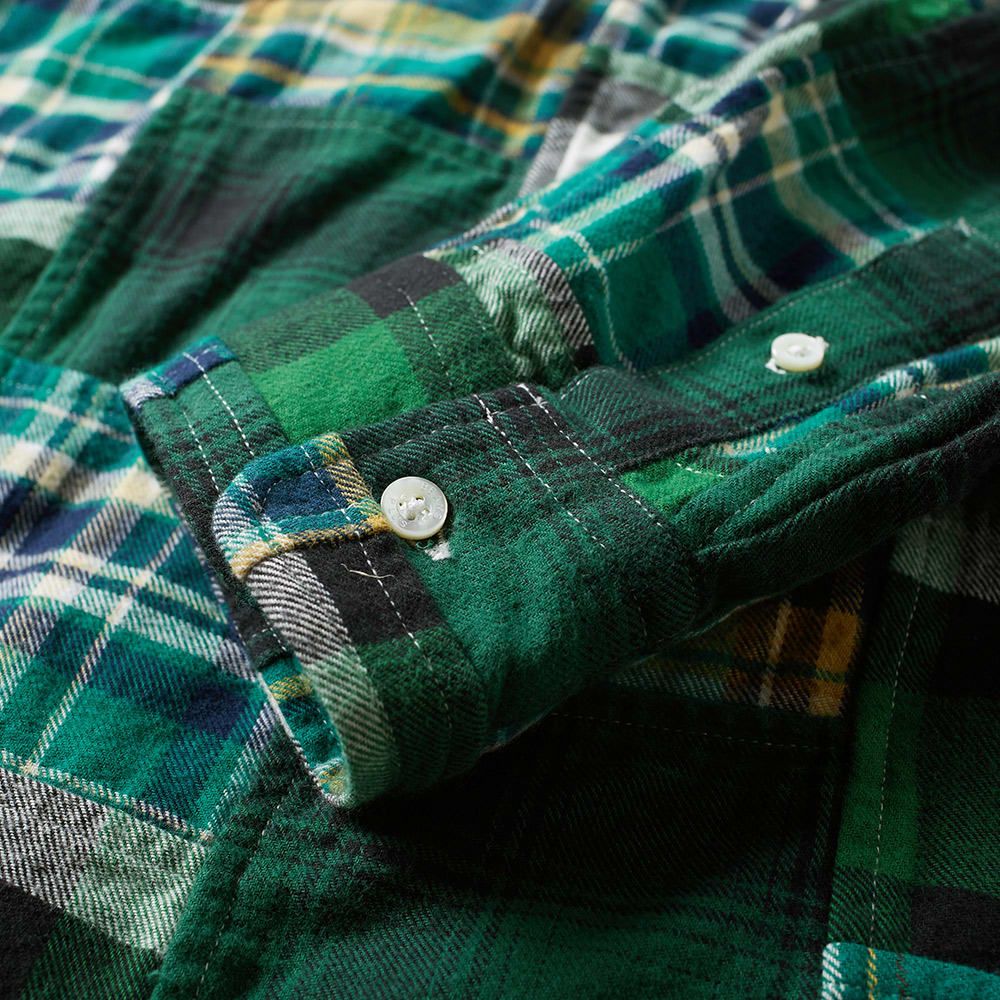 Beams Plus Button Down Patchwork Check Shirt Green | END. (US)