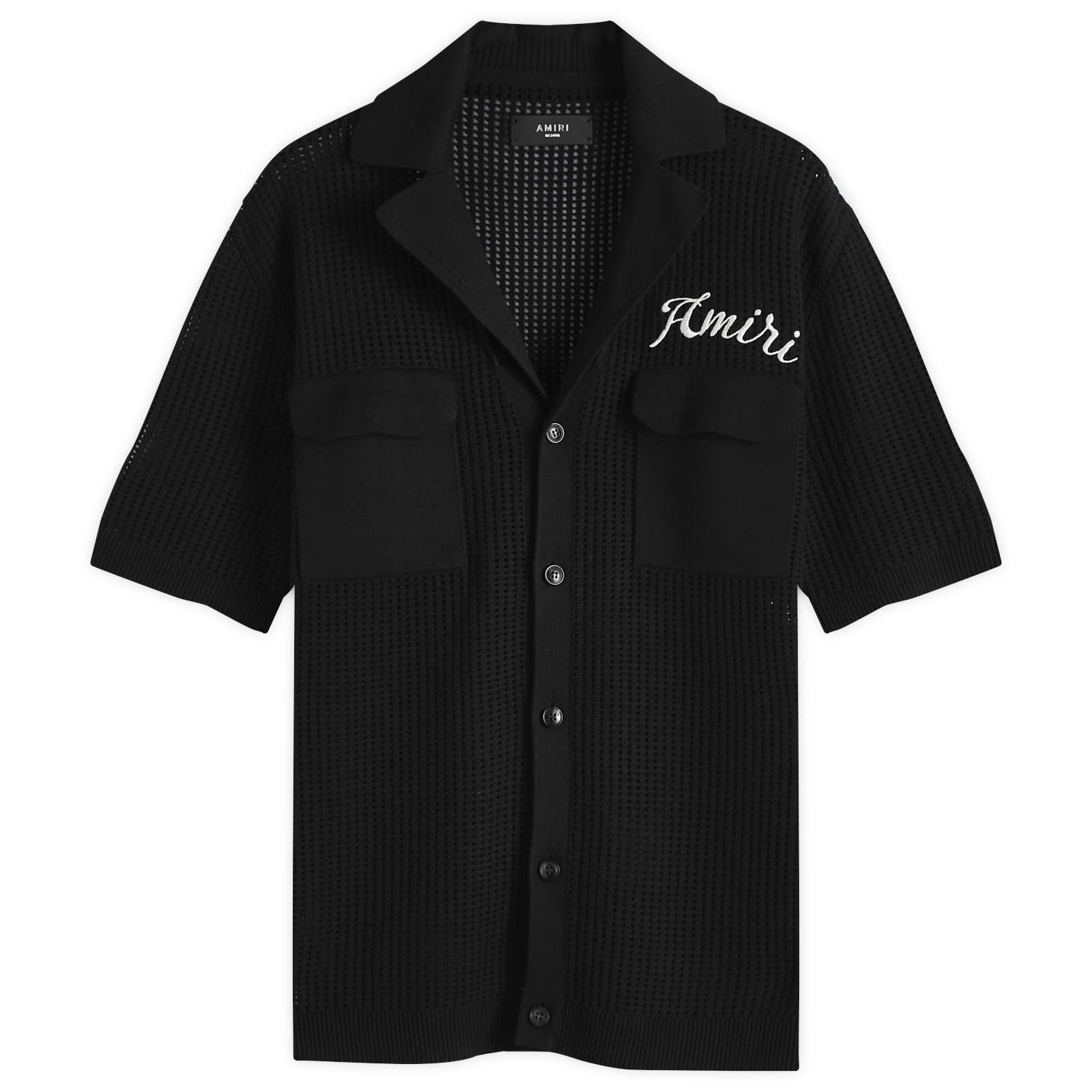【送料関税込】AMIRI Short Sleeve Mesh Polo AMIRI logo-print short-sleeve Silk Shirt | Black | FARFETCH JO