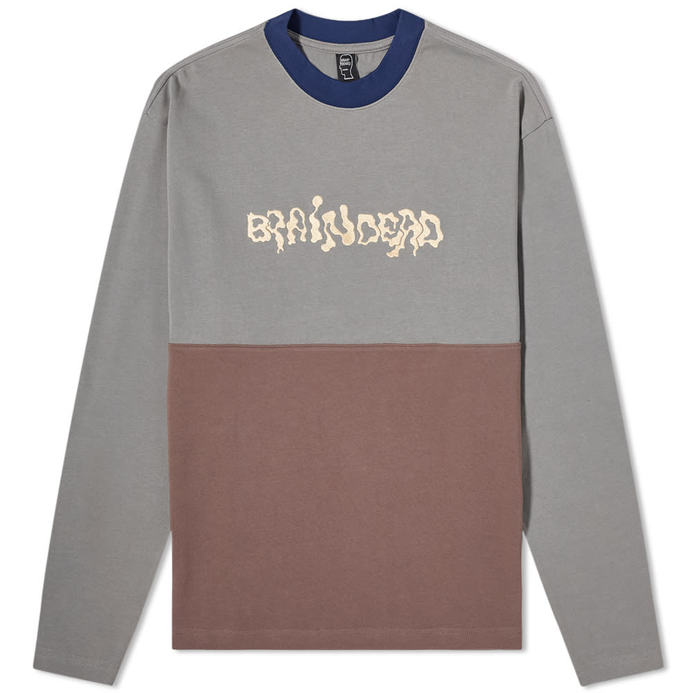 Brain Dead Embroidered Colour Block Football T-Shirt Grey