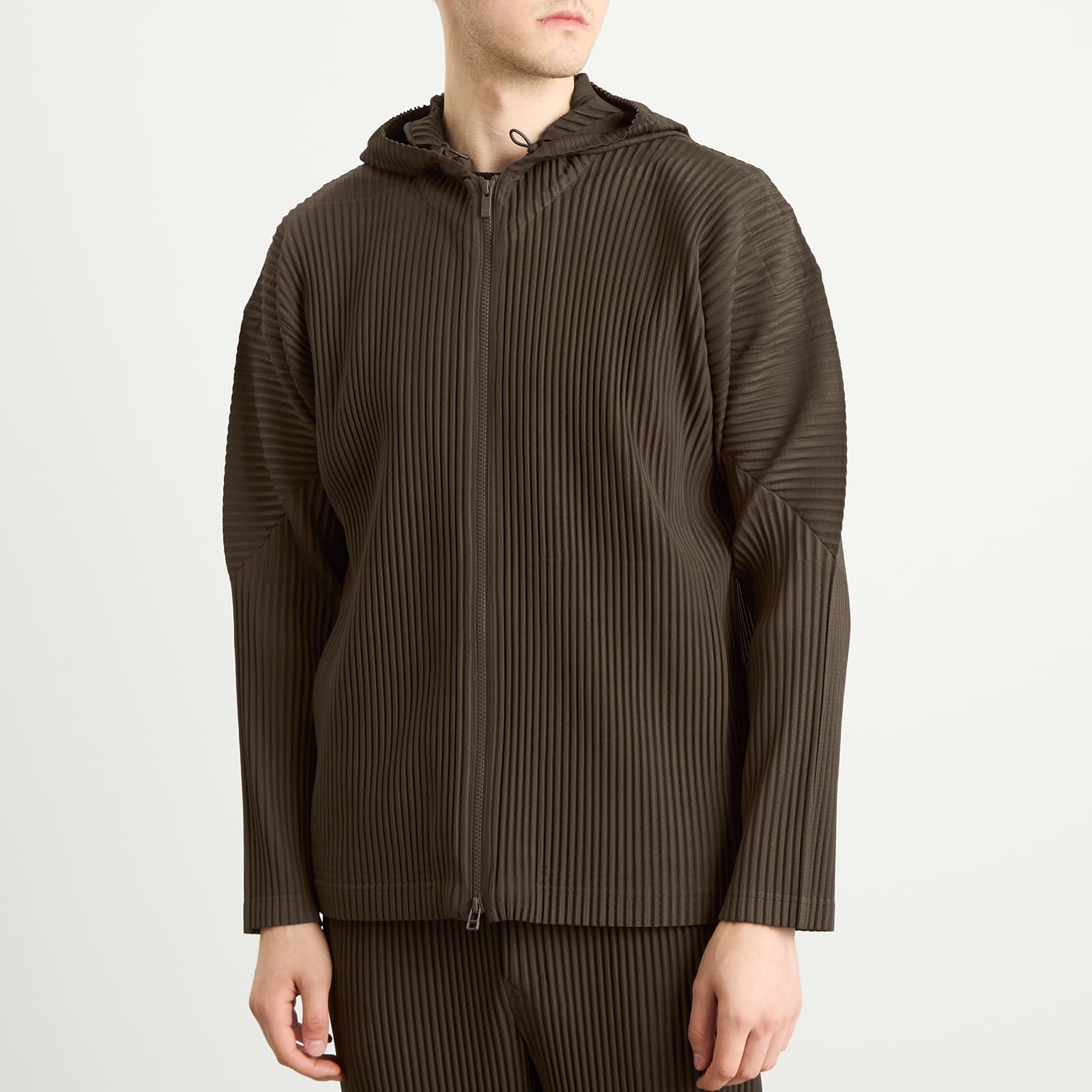 Homme Plissé Issey Miyake Men's Pleated Zip Jacket Mud Brown