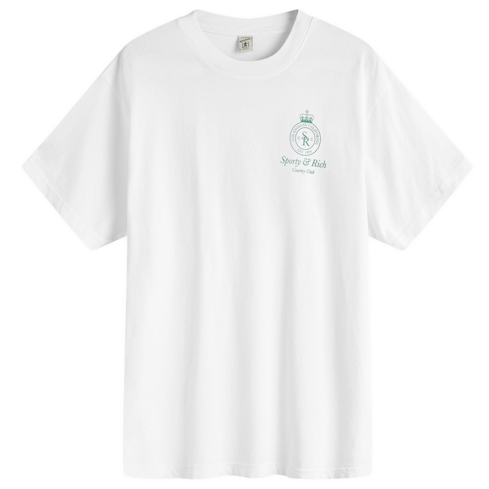 Sporty&Rich｜ (Crown Logo T-Shirt - White/Verde (TO042S4 Sporty & Rich Men's Crown Logo T-Shirt in White/Verde Sporty
