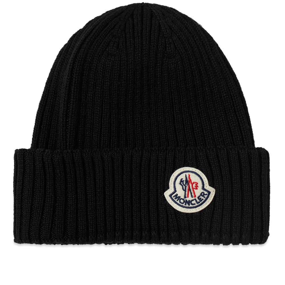 Moncler Chunky Rib Logo Beanie Black 