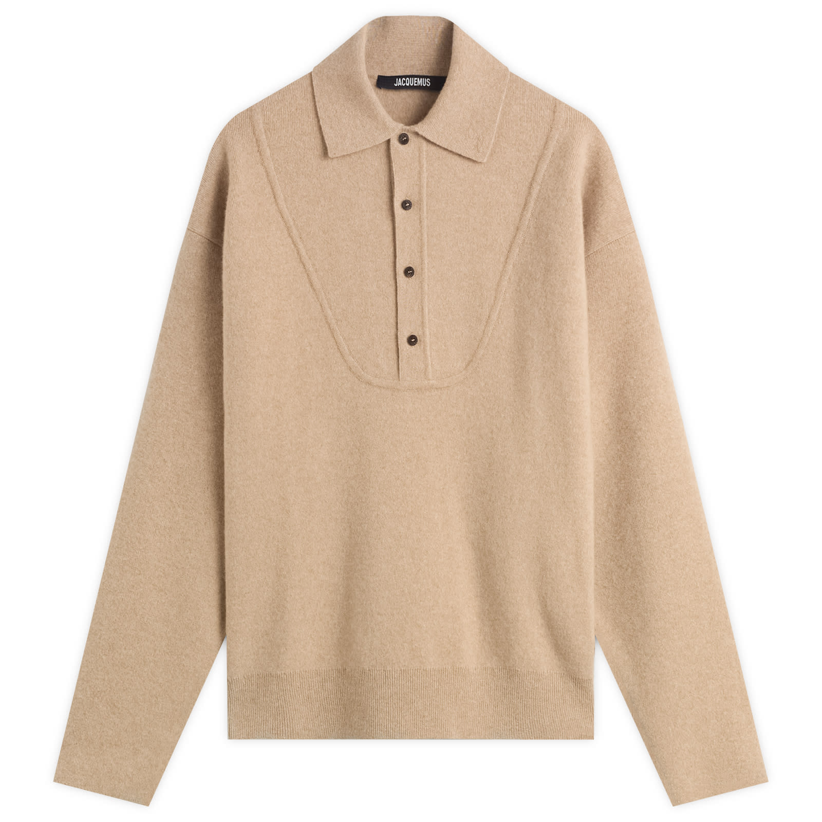 Jacquemus Men's Beige Wool Cashmere Knitted Polo