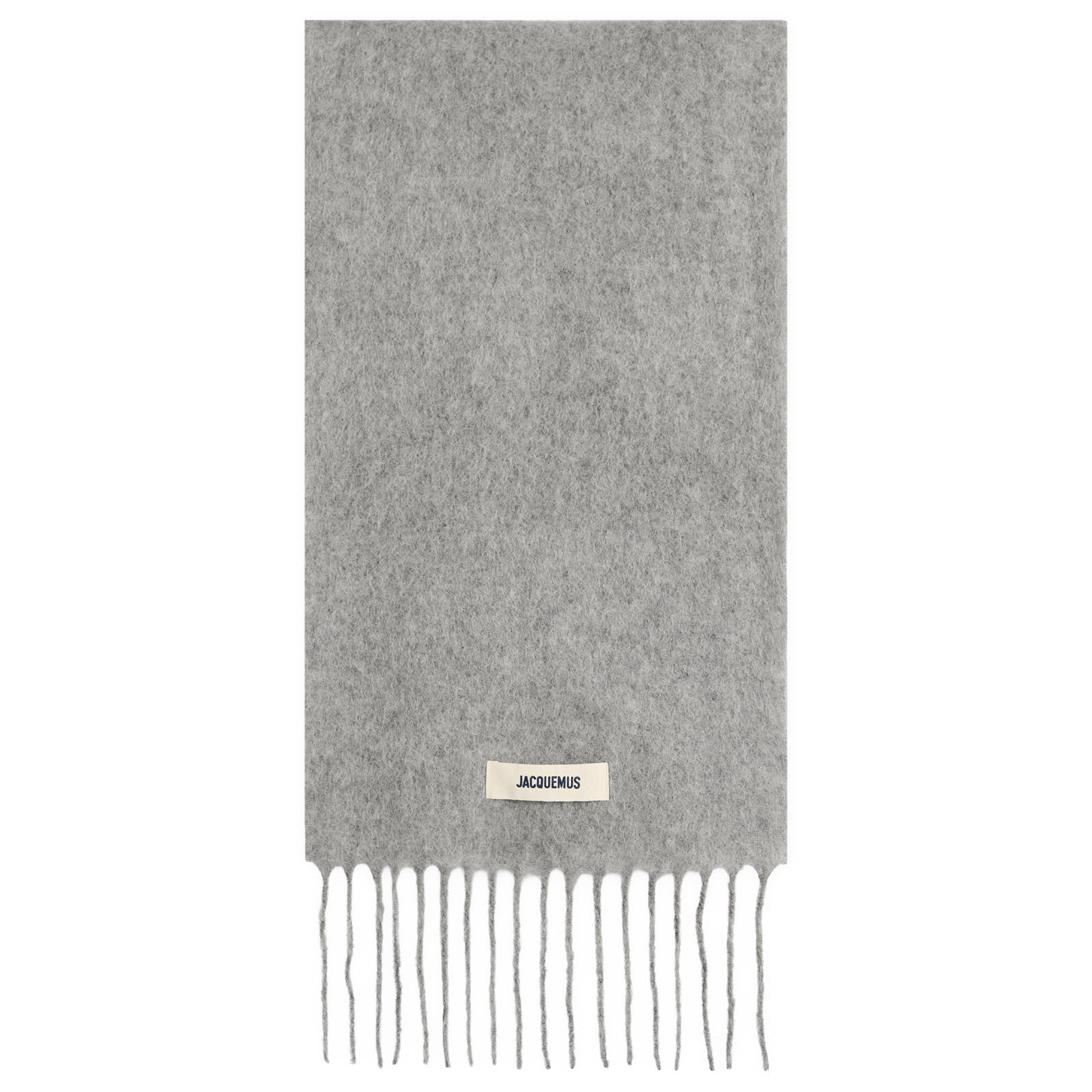 Jacquemus Men's Mohair Alpaca Grosgrain Logo Scarf in Grey 