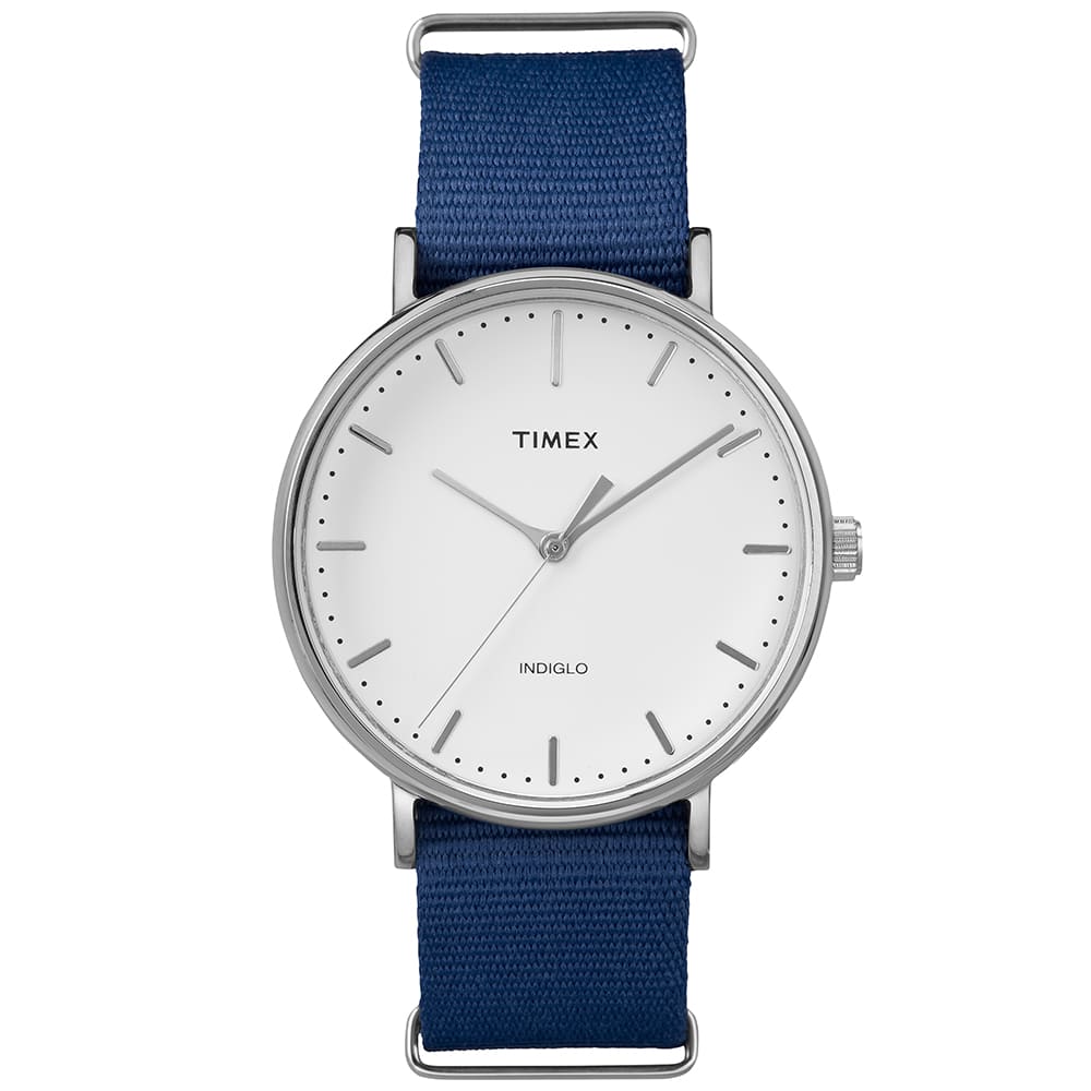 Timex mix a modern dial with an interchangeable nylon strap that is clean, minimalistic and easy to swap out for the luxurious soft leather. The Weekender® Fairfield is a timeless watch, perfect no matter the occasion with its versatile look, INDIGLO Night-Light, polished case, full dial markings and quartz analog movement.

Canvas Strap
41mm Case Width
INDIGLO® Night-Light
Leather Strap
Polished Brass Case
30m Water Resistance
Full Markers Dial Markings
Quartz Analog