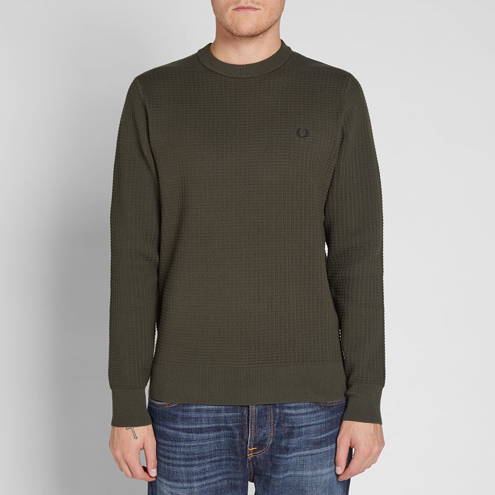 Fred Perry Waffle Crew Neck Jumper Hunting Green | END.