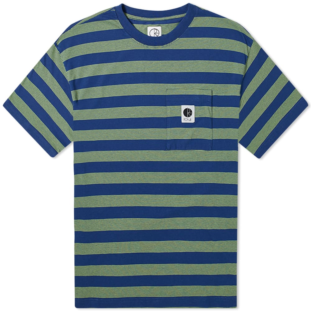 Refresh your tee rotation with this dark blue and lime striped style from esteemed skatewear brand Polar Skate Co.. Comfortably cut from cotton for an ultra-soft fit, the short sleeve silhouette is finished with a patch pocket and branded logo to the chest.  
 
100% Cotton 
Ribbed Crewneck 
Patch Pocket 
Woven Brand Patch 
Made in Portugal