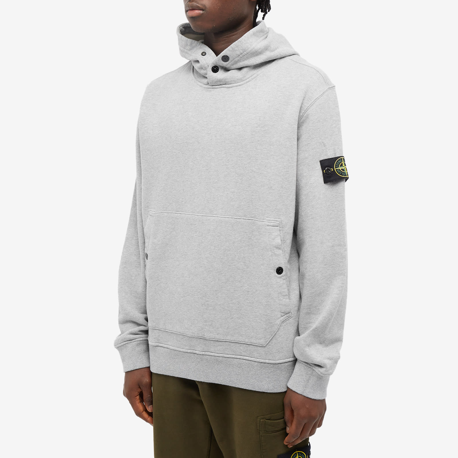 Stone Island Men's Snap Neck Popover Hoodie Grey Melange | 7915617