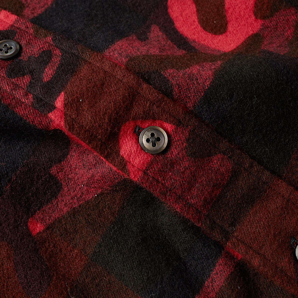 SOPHNET. Camouflage Flannel Check Shirt (Red)