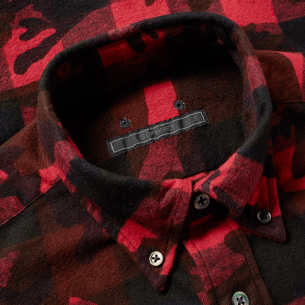 SOPHNET. Camouflage Flannel Check Shirt (Red)