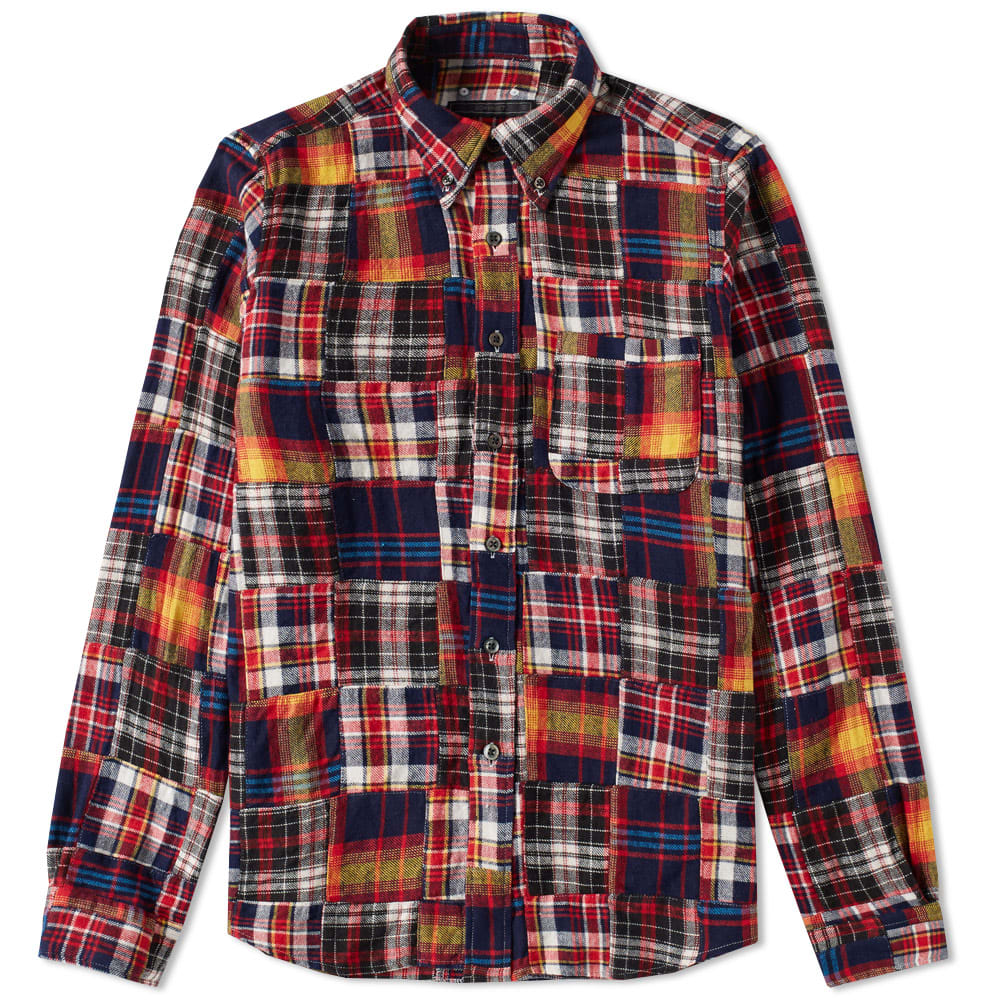 SOPHNET. Patchwork Flannel Shirt Navy | END. (US)