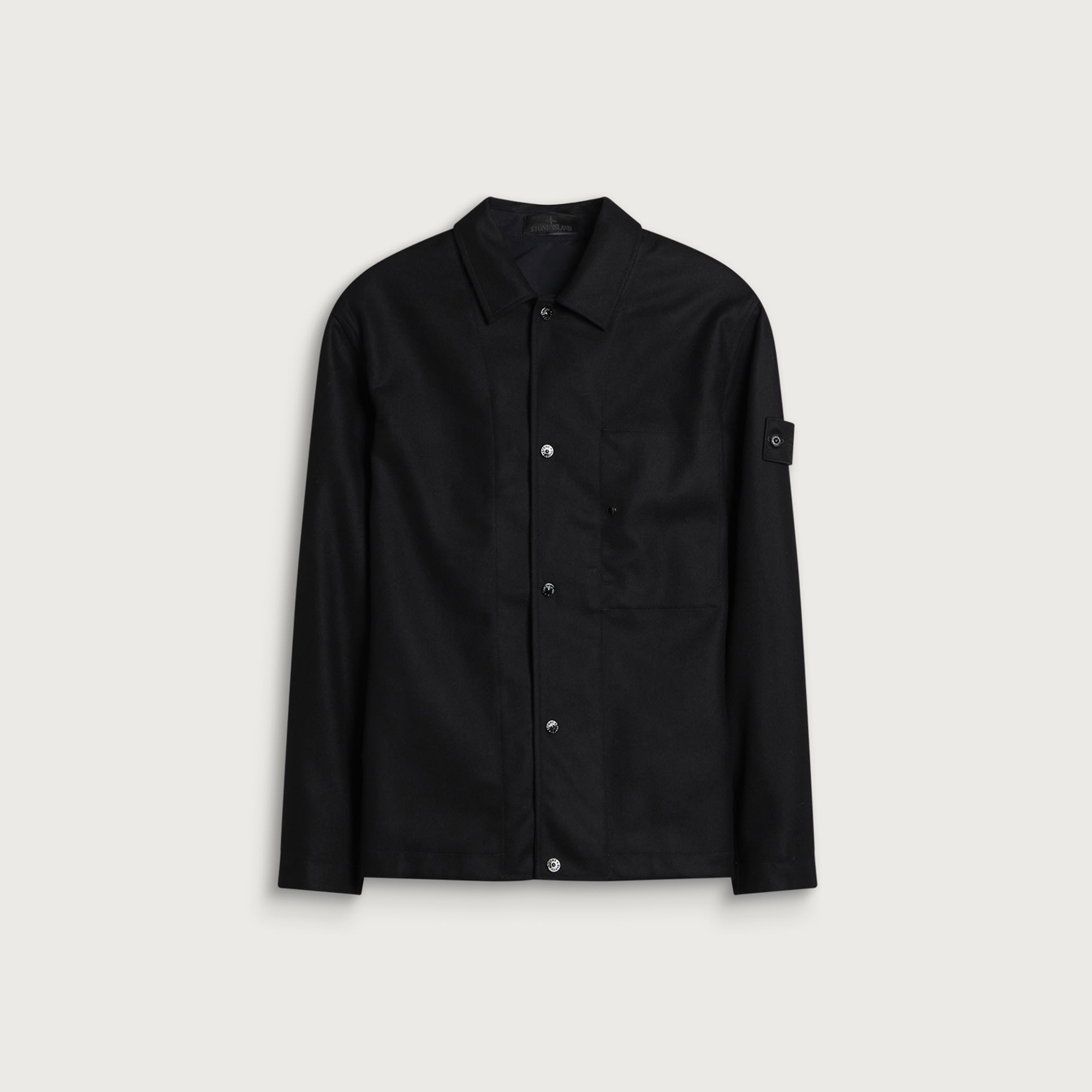 Stone Island Men's Ghost Wool Nylon Flannel Overshirt in Black, Size Large
