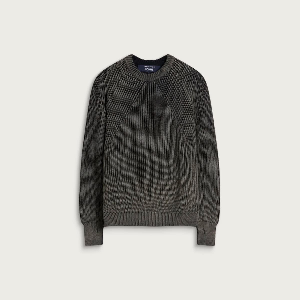 Comme des Garçons Homme Men's Bleach Treated Ribbed Jumper in Navy, Size X-Large