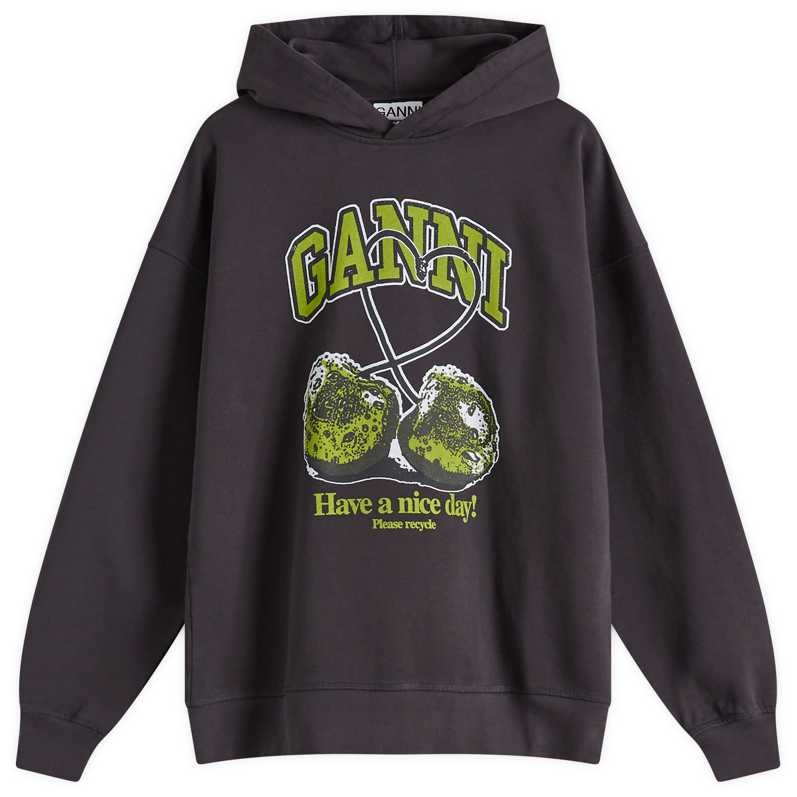 その他 Ganni FW25 FELPA \"ISOLI CHERRIES\" (T4285 252) Phantom Black Isoli Cherries Oversized Hoodie | GANNI US