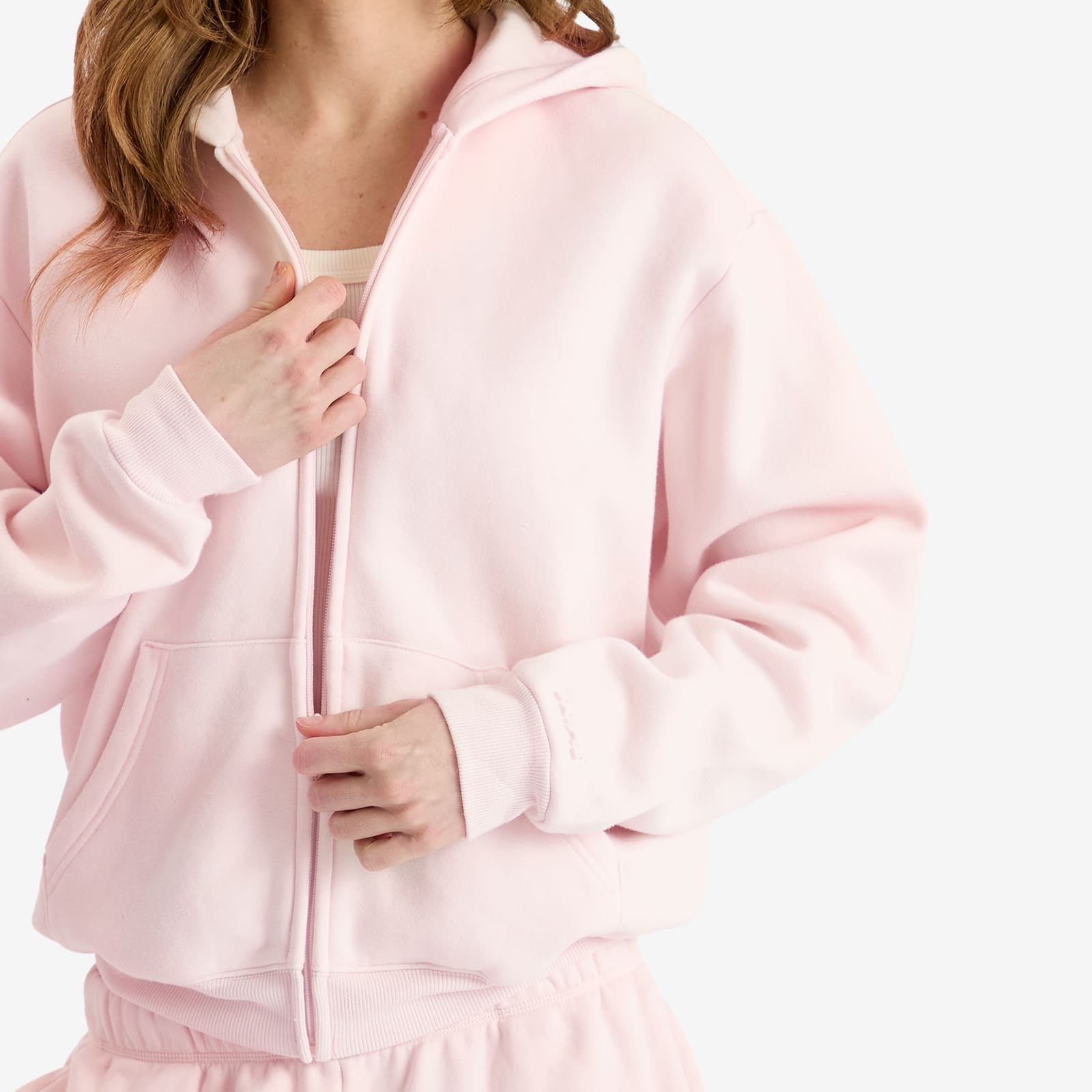 SKIMS Women's Cotton Fleece Classic Zip Up Hoodie Barely Pink | ZU