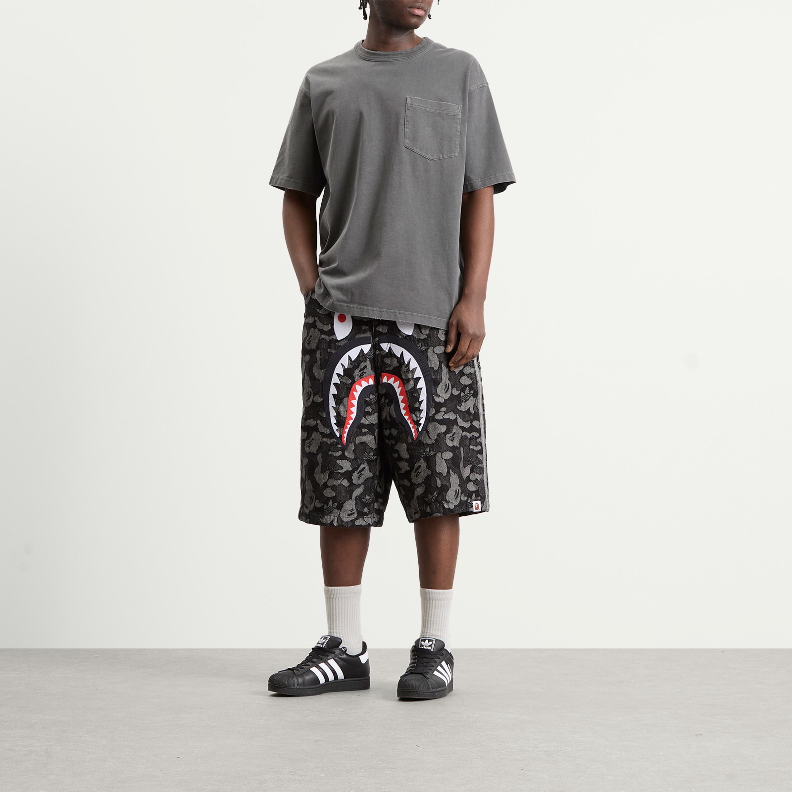 Adidas Men's x A Bathing Ape Denim Jorts Black | KF4917 | FOOTY.COM