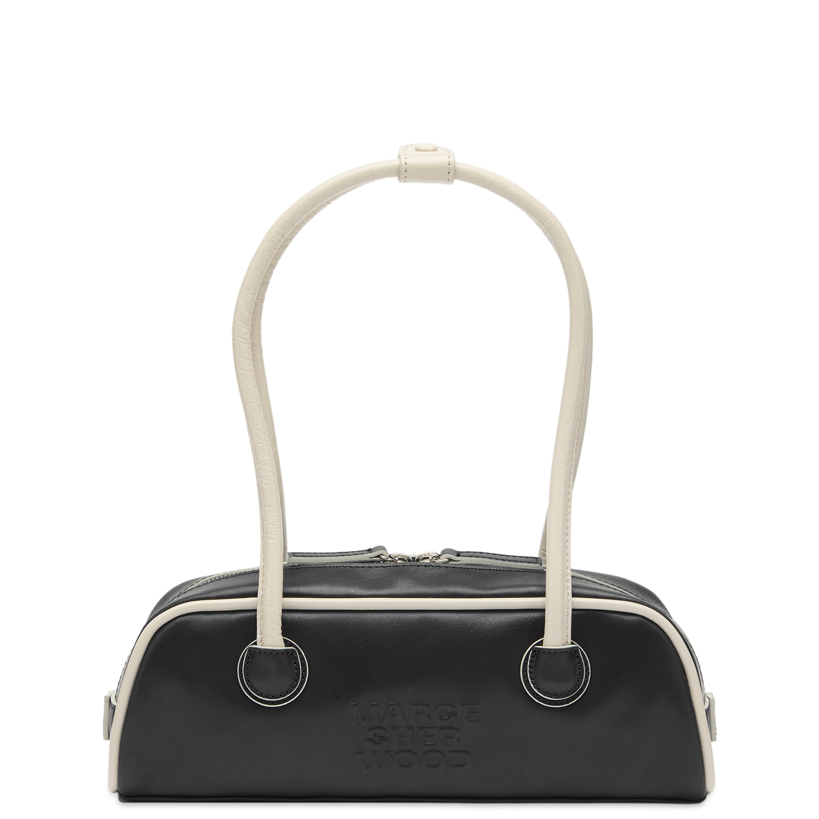 MARGESHERWOOD Women's Soft Piping Mini Soft Boston EW Bag in Black/Light Grey 