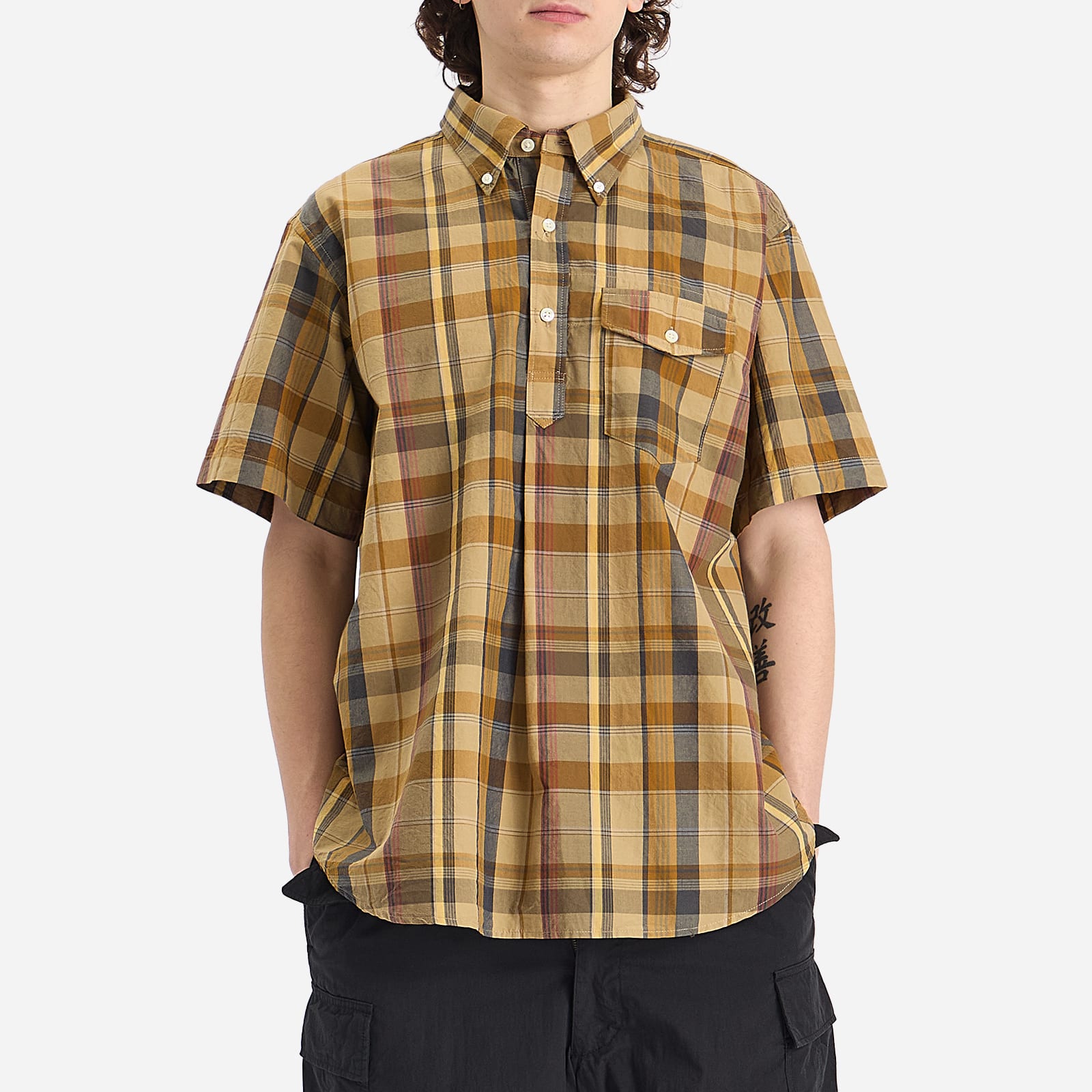 Engineered Garments Men's Popover BD Shirt Olive Madras Plaid