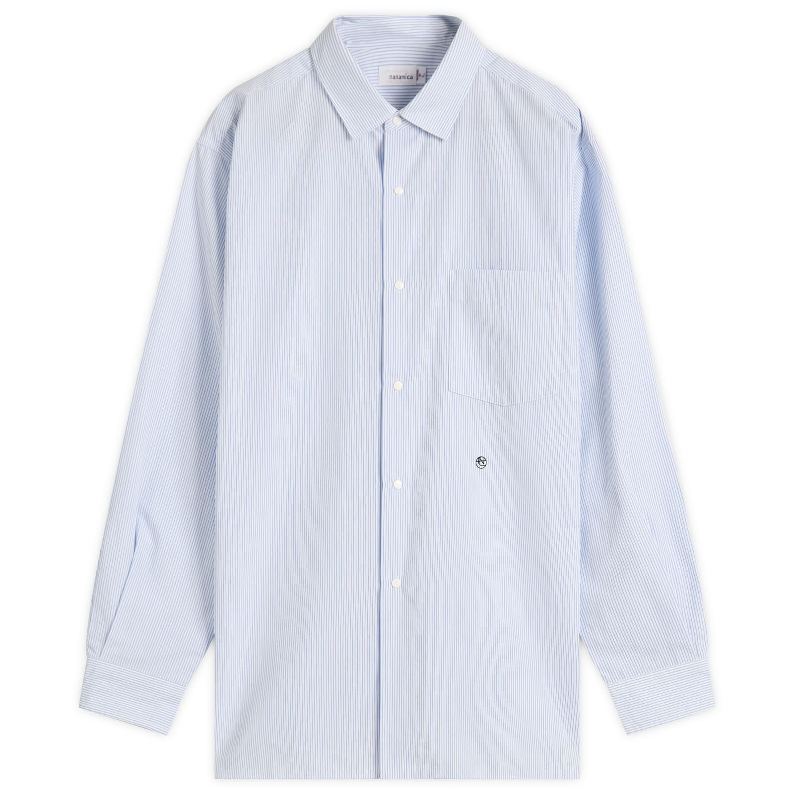 Nanamica Men's Regular Collar Stripe Wind Shirt Sax - Curated Menswear