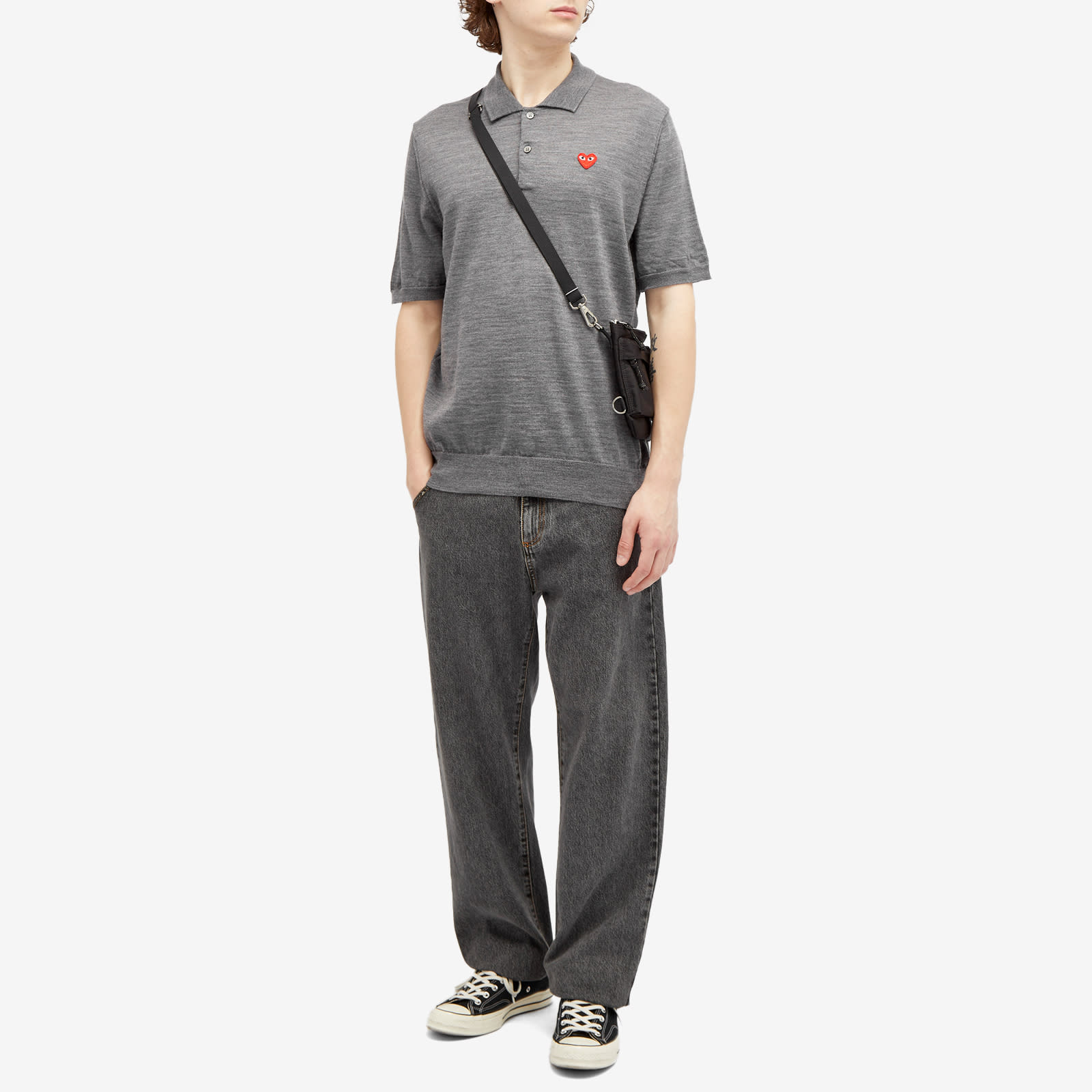 トップス 00s COMME des GARCONS PLUS knit polo COMME des GARCONS HOMME PLUS Rayon Knit Polo Shirt Black S-M