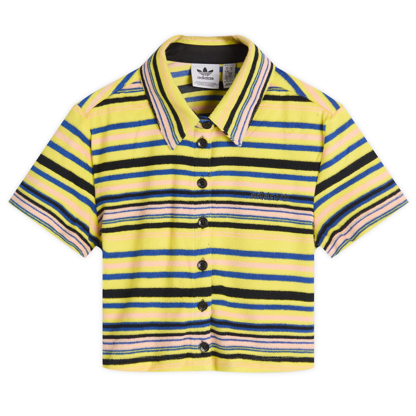 ★ adidas★ Towel Button Up Tee Yellow JC5333 Adidas Towel Button-Up Tee Pure Sulfur, Blue, Black & Pink