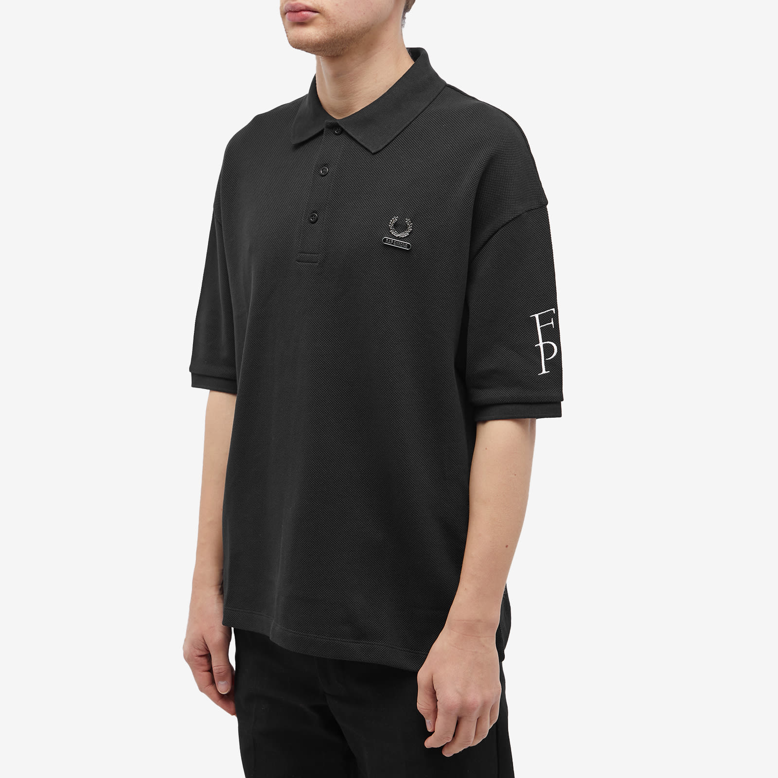 Fred Perry Men's x Raf Simons Embroidered Oversized Polo Black