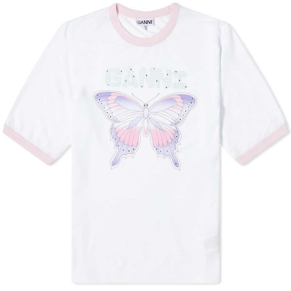 GANNI バタフライTシャツ Bright White Fitted Butterfly T-shirt | GANNI CA