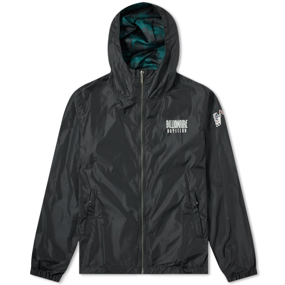 Designed for the ultimate in versatility, Billionaire Boys Club's reversible hooded jacket offers up alternating green and black sides. Remain sleek and subtle through the streets with the one-colour outer, showcased here with 3M printed branding to its chest and an astronaut appliqué flying the flag to its sleeve. Turning inside out to reveal a breathable mesh check, this option is stripped of all its BBC identity, completed practically with a toggle hem and elasticated cuffs.

100% Nylon
Mesh Lining
Reversible
Zip Closure
3M Printed Branding
Astronaut Appliqué
2 Side Entry Zip Pockets
Elasticated Cuffs
Drawstring Hem