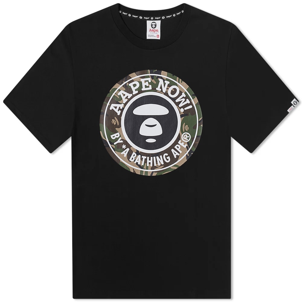 【AAPE by A BATHING APE】starbuck カモ ロゴ コットン Tシャツ AAPE Green Camo Starbuck Tee Black | END. (US)