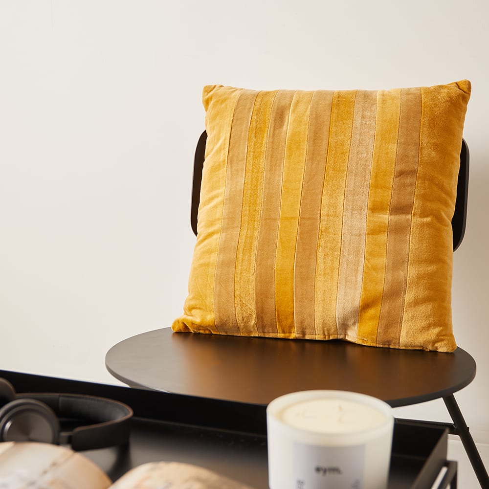 HK Living Striped Velvet Cushion Ochre & Gold END.
