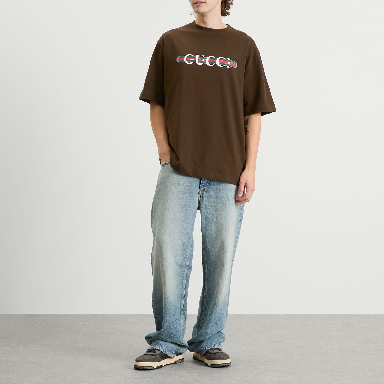 Gucci Men's Interlocking Logo Heavy Cotton T-Shirt Brown - Curated