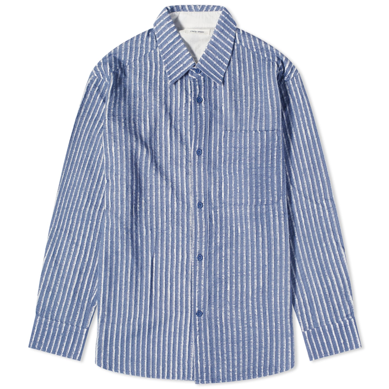 Craig Green Hand-Frayed Stripe Shirt Blue & Chalk | END. (AU)