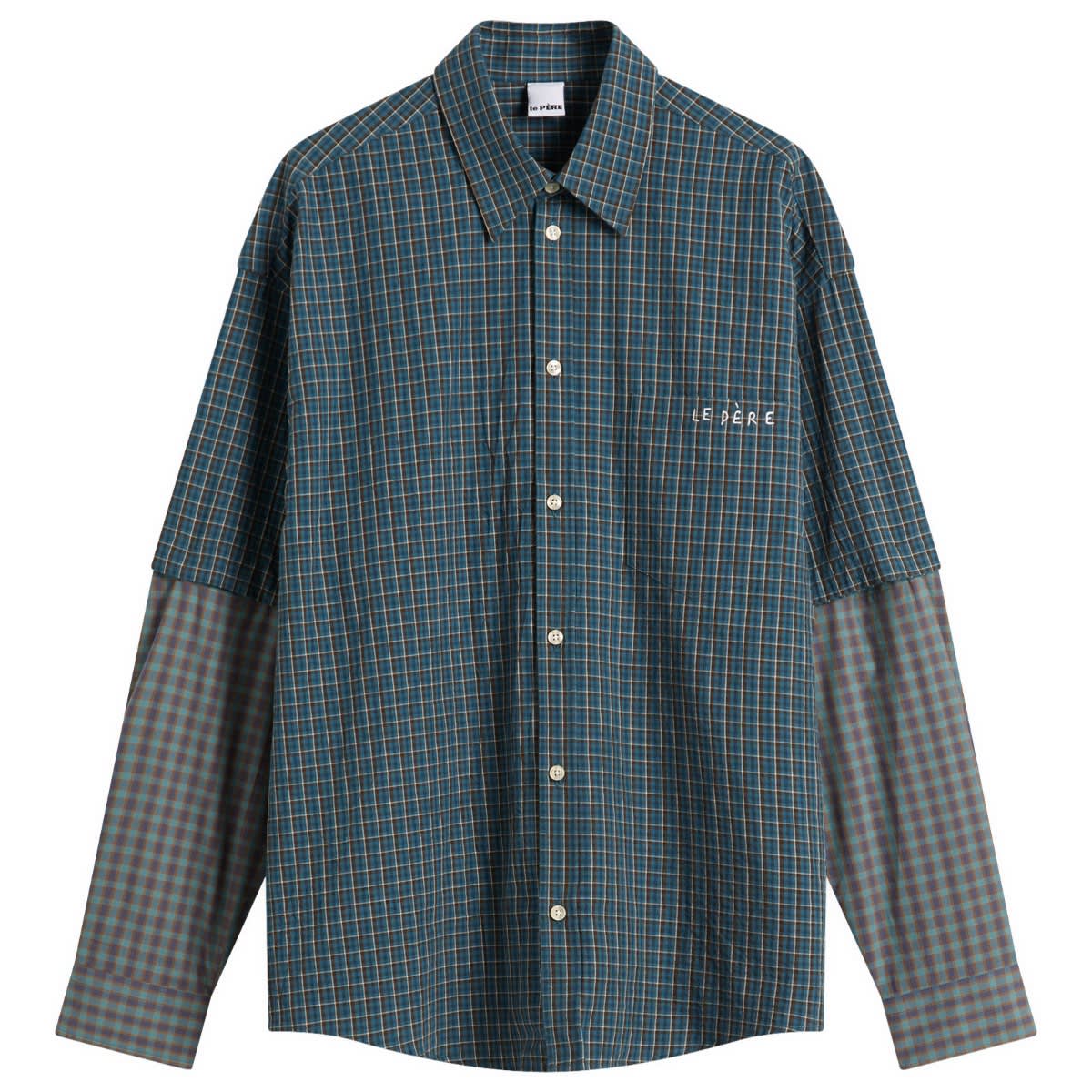 Le Père Men’s Detached Sleeve Fun Shirt Blue Check