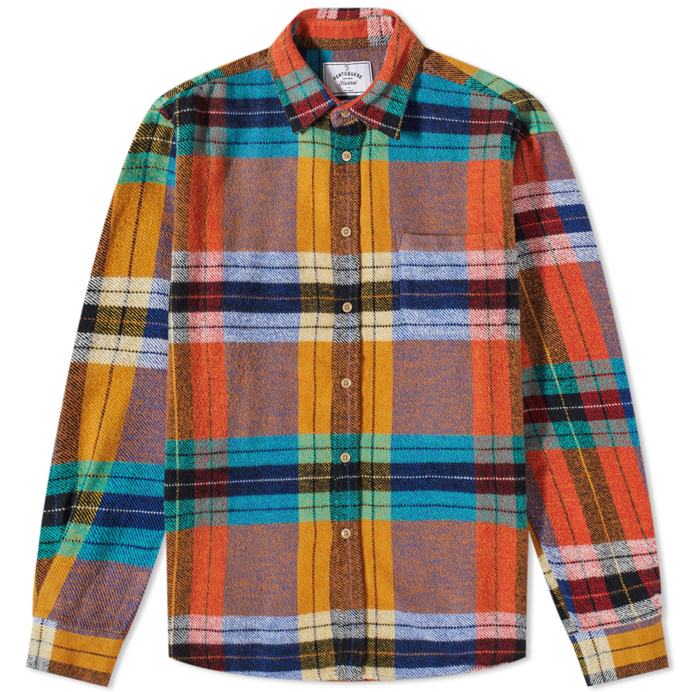 Portuguese Flannel Mitt Blanket Check Overshirt Orange Multi END